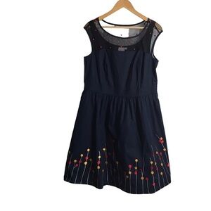 eshakti Navy Dress with Red and Yellow Floral Embroidery